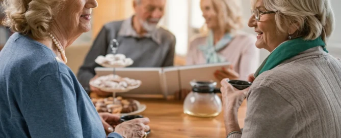 Older adults smiling with the team at Sweetbriar Villa in Springfield, Oregon, showing the supportive environment and asking “what is assisted care”?
