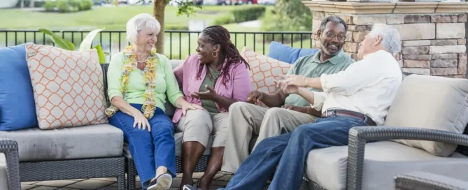Active seniors participating in wellness and social programs at a senior living community.
